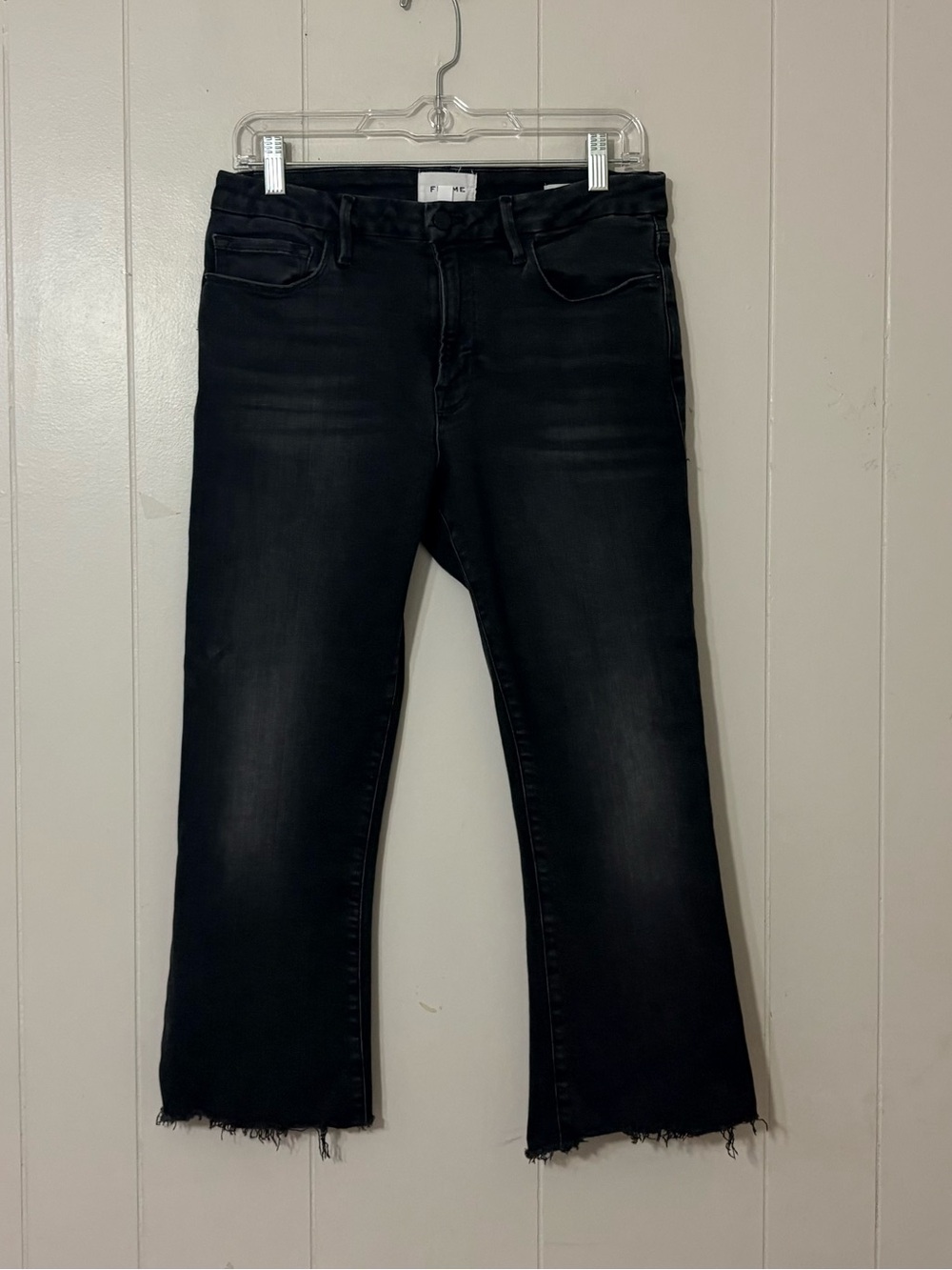 FRAME Le Crop Mini Boot Raw Hem Jeans Romeo Black Size 30